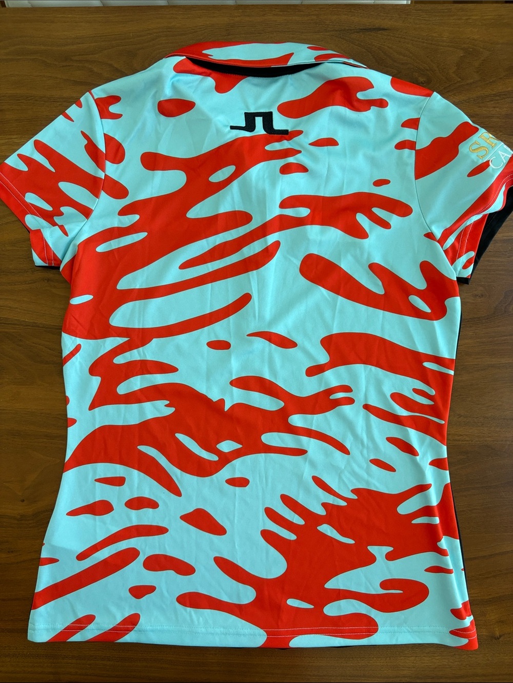 NEW! J.LINDEBERG Cara Golf Polo Black Aqua Red NWT Size Medium - Picture 9 of 9